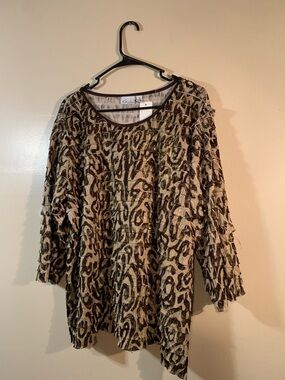 Leopard Print Textured Sweater Top - Brown & Black womens 3x Kim Roger’s